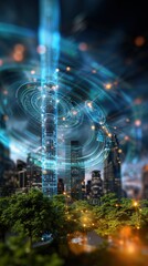 Futuristic cityscape innovation urban environment digital art high-tech aesthetics night view smart city concept