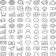 Fototapeta premium Collection of Linear Web Icons Business, Marketing, and Communication Symbols