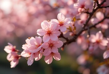 Blooming Pink Flowers on a Tree Branch in Springtime