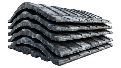 Stacked Roofing Tiles  Grey Concrete Material on Transparent Background