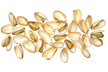 Scattered pistachio shells isolated on transparent background