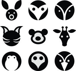 black and color line art animal icon and logo design