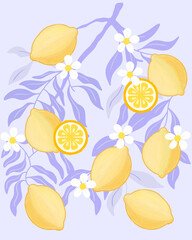 Seamless Lemon and white flower vector illustration with pastel textured background for printable or wrapping. Cute hand draw for wallpaper