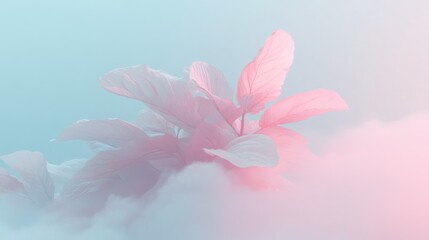 Pastel Pink and Blue Dreamy Leaf Background with Faded Effect