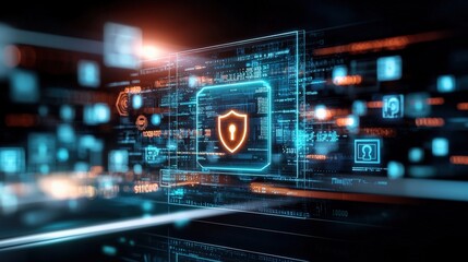 Fototapeta premium Cybersecurity innovations and data protection strategies in the digital age technology sector visual data representation futuristic environment digital perspective