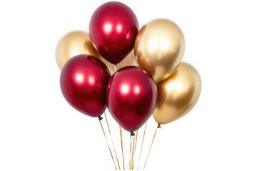 Red and gold balloons bunch isolated on transparent background