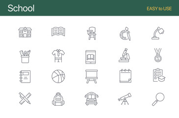 Back to School editable stroke icon also includes teaching, online education, graduate, studying, learning, uniform. Education thin outline icons
