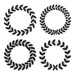 Set of Black Laurel Wreaths with Elegant Leaf Patterns, Ideal for Award, Achievement, and Decorative Designs