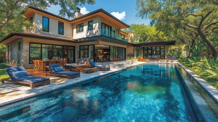 Modern Luxury Pool Home in a Wooded Setting