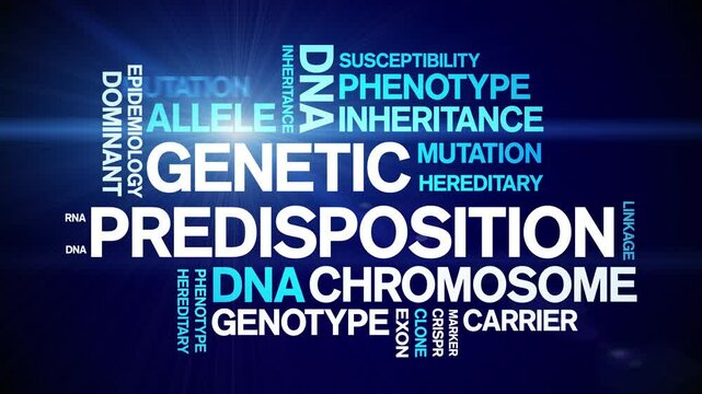 Genetic Predisposition animated word cloud;text design animation tag kinetic typography seamless loop.