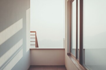 Fototapeta premium Modern minimalist balcony with panoramic view and natural lighting