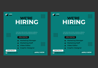 We are hiring recruitment open job vacancy design vector social media post banner template or web banner layout.
