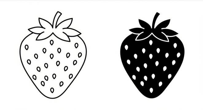 Black-and-white illustration of two strawberry icons side by side.