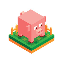 Isometric Pig at the Farm Land