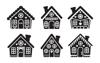 Collection of Black and White Gingerbread House Icons - Festive Christmas Decorations