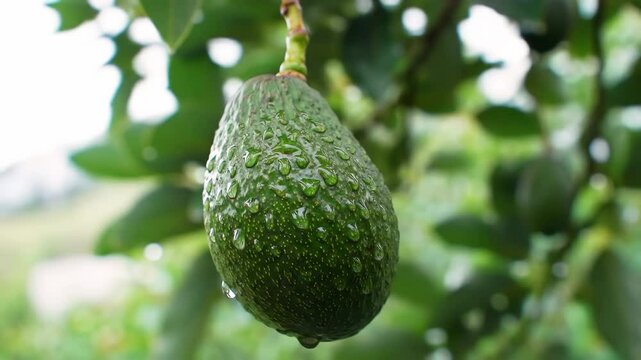 Avocado with Dew &ndash; Macro Orchard Stillness