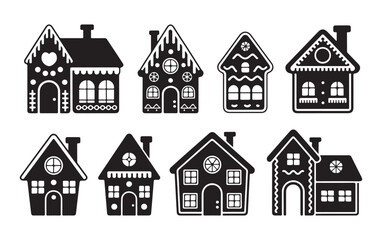 Collection of Black and White Gingerbread House Icons - Festive Christmas Decorations