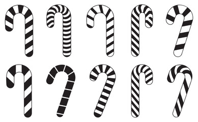Collection of Black and White Candy Cane Icons - Holiday Themed Decorations