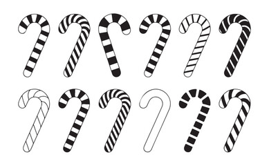 Collection of Black and White Candy Cane Icons - Holiday Themed Decorations