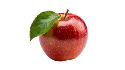 Fresh red apple with green leaf isolated on transparent background