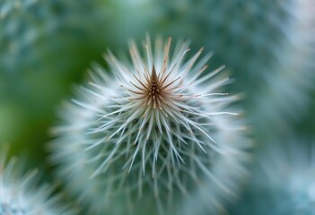Fototapeta premium Cactus Spines Close-up with Sharp Prickly Texture and Green Background