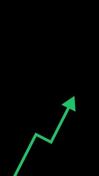 Green upward arrow as a symbol of success on black screen or chroma key background. Positive trend, symbolizes growth, recovery, profit. Prosperity concept. vertical animation.