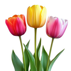 Fototapeta premium Colorful tulips arranged in vibrant display against Transparent background for fresh spring ambiance, Colorful Crayons isolated on PNG background