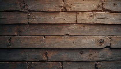 Obraz premium Weathered wooden wall rough textured surface. Old wood, aged planks, dark brown tones. Rustic, vintage look with natural wood grain details. Ideal for backgrounds, textures, design projects. Classic
