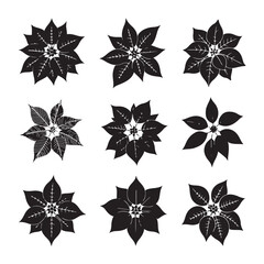 Black and White Illustrations of Poinsettia Flowers for Holiday Season Decorations