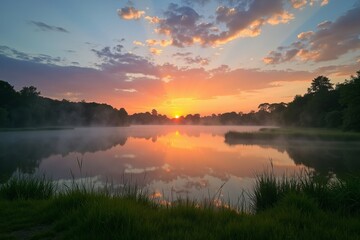 Serene Lake Landscape During Sunset