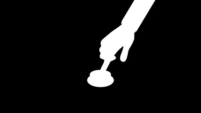 Hand pushing green button animation on a black background