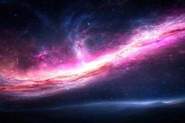 Naklejka premium Futuristic Pink And Purple Nebula Galaxy Background