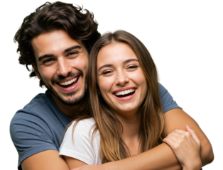 Joyful Couple Embracing: A Heartwarming Display of Love and Connection Captured in a Bright, Smiling Moment