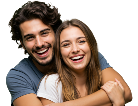 Joyful Couple Embracing: A Heartwarming Display of Love and Connection Captured in a Bright, Smiling Moment - Powered by Adobe