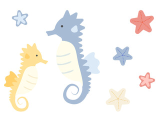 ほのぼのタツノオトシゴの親子とヒトデ