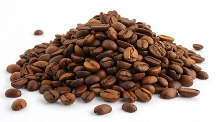 Obraz premium Premium Brown Coffee Beans Pile with Rich Texture on White