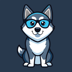 Cool Husky Dog Wearing Glasses Cartoon