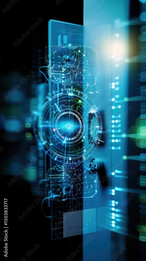 Poster digital technology interface futuristic environment graphic design abstract visualization close-up v