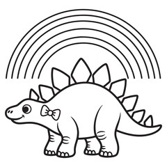 Smiling Stegosaurus with Rainbow – Fun Dinosaur Cartoon Line Art for Coloring Book