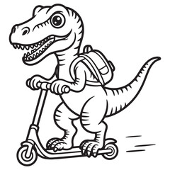 Cute Dinosaur Wearing a Backpack – Back-to-School Cartoon Line Art Coloring Page for Kids