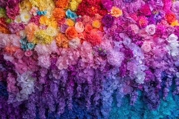 Rainbow Cascade Of Colorful Flowers Floral Background