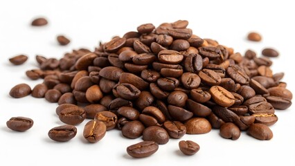Naklejka premium Roasted Coffee Beans Heap Isolated on White Background
