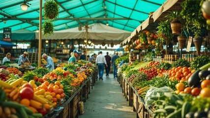 Fototapeta premium Orderly Bustle of a Farmers Market