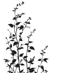Small leaf plant silhouette pattern wallpaper. Black and white. minimal artwork. simple template. tattoo design. card and package. Vector illustration.