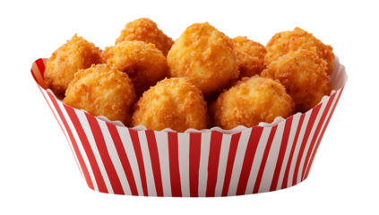 Fried Crispy Chicken Nuggets in Striped Takeout Box  Isolated PNG Cutout, isolated on transparent background