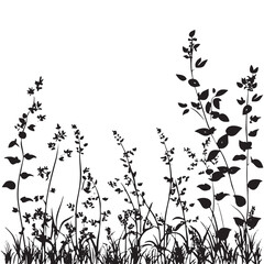 Small leaf plant silhouette pattern wallpaper. Black and white. minimal artwork. simple template. tattoo design. card and package. Vector illustration.