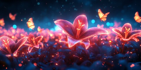 Neon lilies glowing in the dark