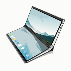 Design a vector illustration of a flexible e-paper screen with a bold, black stroke, showcasing its bendability.  High resolution, clean lines.