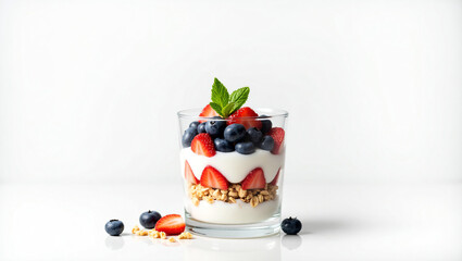 Healthy Berry Parfait with Yogurt and Granola in Glass