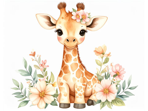 Cute animal watercolor illustrations_Giraffe